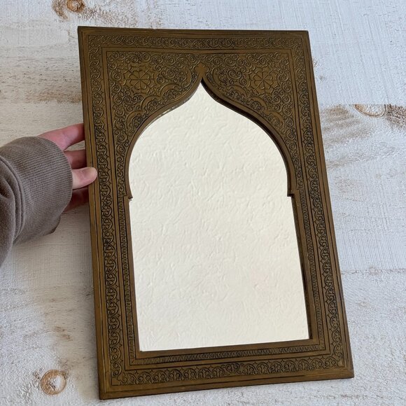 Vintage Morocco Brass Mirror - Brass Frame Mirror - Gold Brass Arch Mirror - Picture 1 of 12